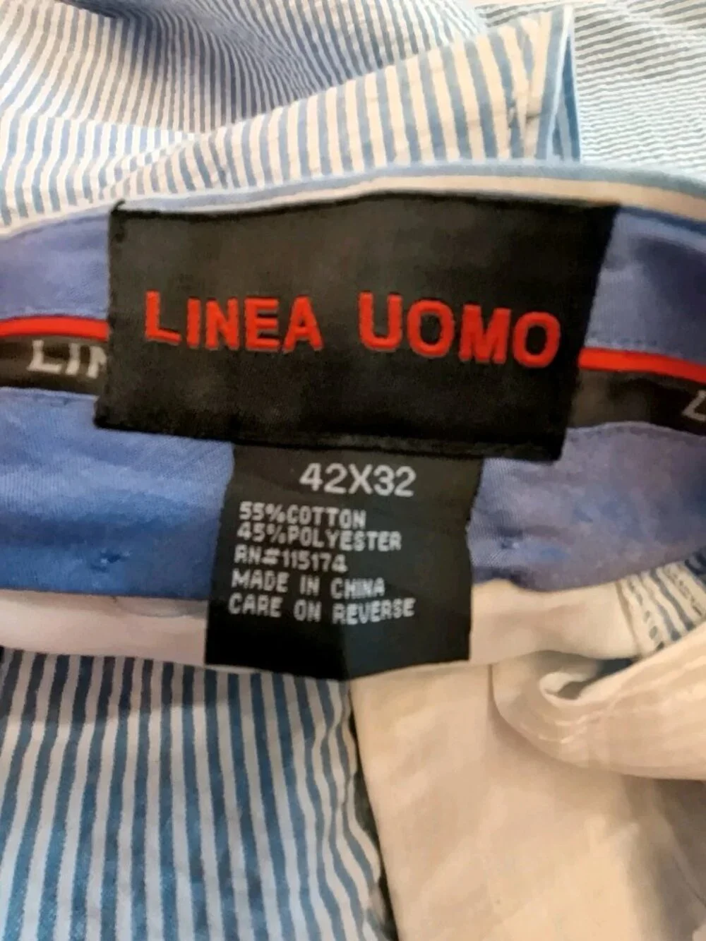 Linea Uomo Men Size 42X32 Pinstriped Cuffed Pants Blue/White